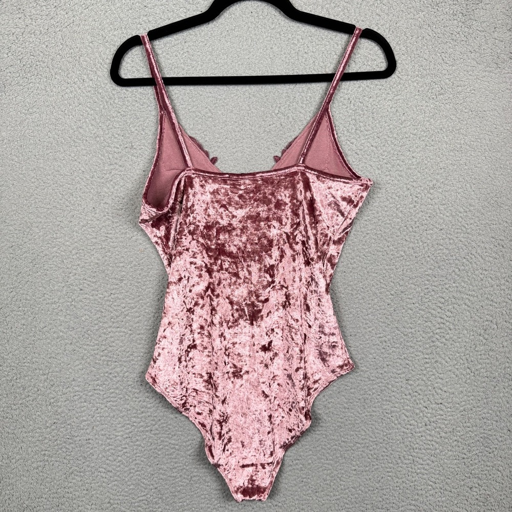 Haute Monde Bodysuit Womens M Dusty Rose Crushed Velvet Fairy Lace Y2K Romantic - Picture 2 of 12